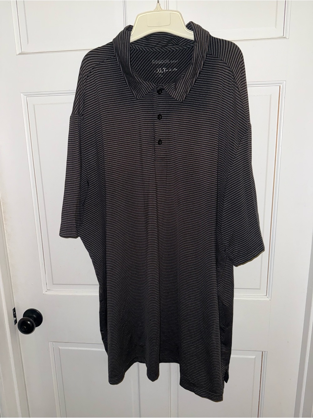 Reebok Black and Gray Thin-Striped Polo